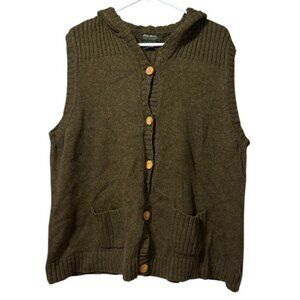 Eddie Bauer Women XXL Green Rabbit Hair‎ Blend Knit Hooded Pocket Sweater Vest